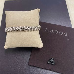 Lagos 9mm Sterling Silver Caviar Bracelet with silver stations